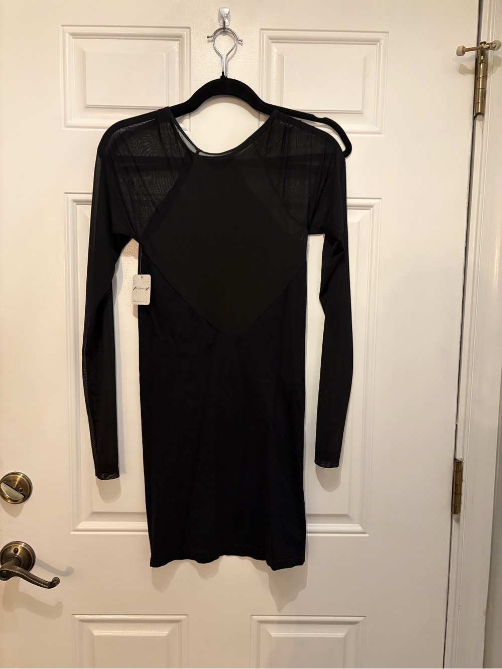 NWT Free People Intimately Black Long Sleeve Mesh Panel Mini Dress